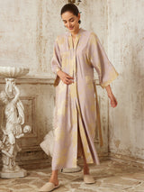 Reversible Lavender & Gold Jacquard Kimono Robe