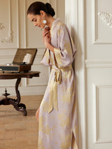 Reversible Lavender & Gold Jacquard Kimono Robe