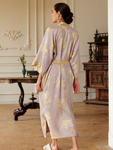 Reversible Lavender & Gold Jacquard Kimono Robe