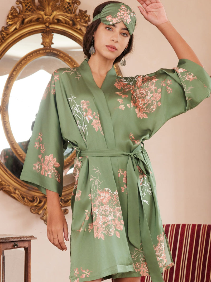 Short Kimono Robe Olive