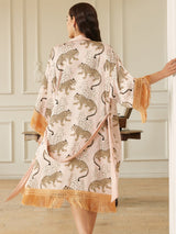 Pink Leopard Tassel Kimono Robe