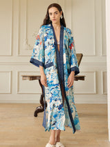 Graceful Lotus & Crane Kimono Robe with Pockets
