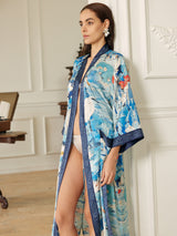 Graceful Lotus & Crane Kimono Robe with Pockets