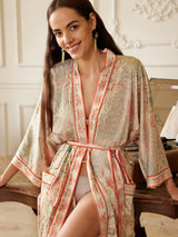Dunhuang Celestial Herb Long Kimono Robe with Pocket