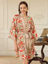 Pomegranate Garden Short  Robe with Pockets