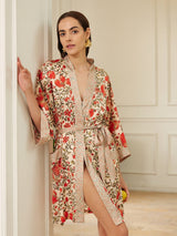 Pomegranate Garden Short  Robe with Pockets