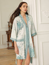 Tropical Palm Leaf Short Robe with Pockets