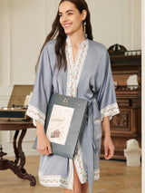 Light Blue Embellished Flower Short Robe with Pockets