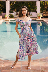 Valentina Sweetheart Midi Dress in Purple Tile FINAL SALE