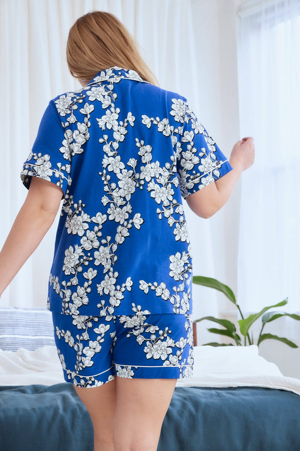 Navy Shadow Blossom Short Sleeve Classic Shorty Stretch Jersey PJ Set