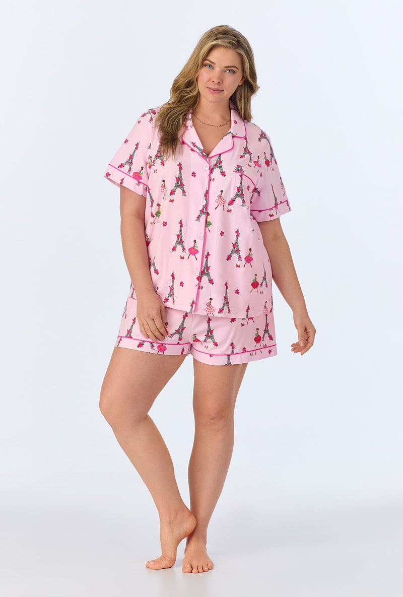 Tres Chic Short Sleeve Classic Shorty Stretch Jersey PJ Set