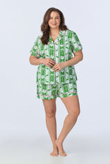 Aloha Stripe Short Sleeve Classic Woven Cotton Poplin Shorty PJ Set
