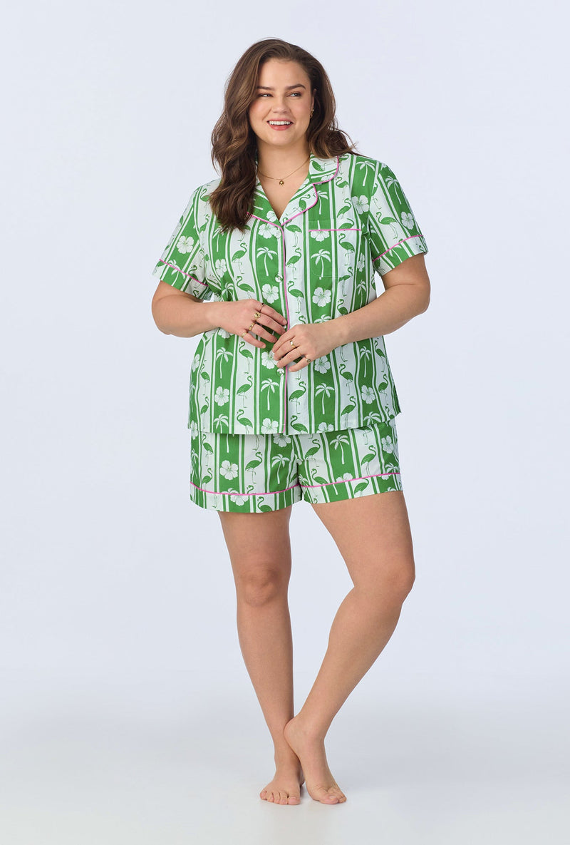 Aloha Stripe Short Sleeve Classic Woven Cotton Poplin Shorty PJ Set