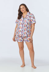 BedHead x Trina Turk Fanfare Short Sleeve Classic Woven Cotton Poplin Shorty PJ Set