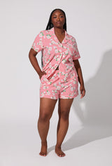 Pink Magnolias Short Sleeve Classic Shorty Stretch Jersey PJ Set