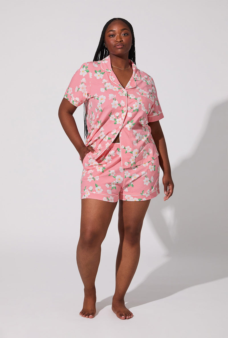 Pink Magnolias Short Sleeve Classic Shorty Stretch Jersey PJ Set
