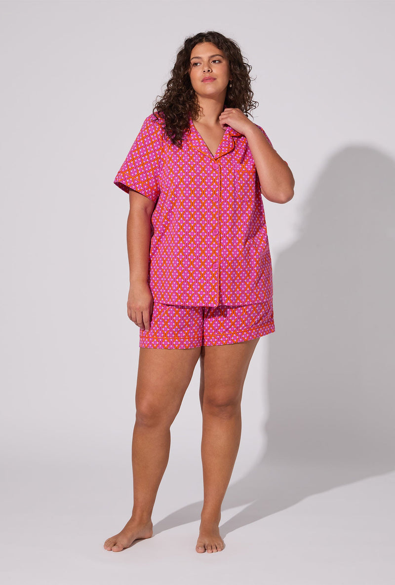 BedHead X Trina Turk Chain Geo Short Sleeve Classic Shorty Stretch Jersey PJ Set