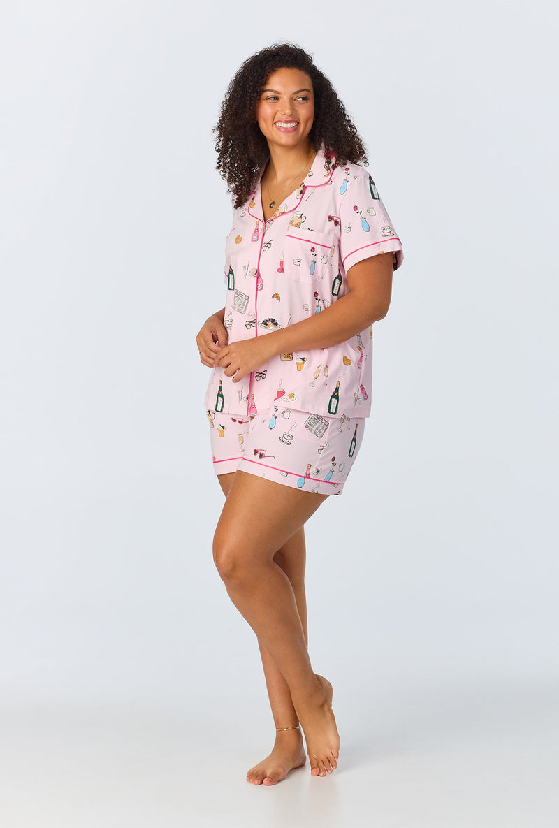 Let's Do Brunch Short Sleeve Classic Shorty Stretch Jersey PJ Set