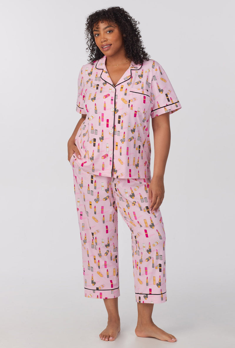 Pretty In Pink Short Sleeve Classic Stretch Jersey Cropped PJ Set