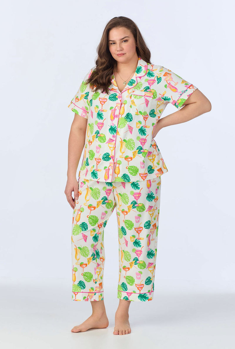 Vacation Libations Short Sleeve Classic Stretch Jersey Cropped PJ Set