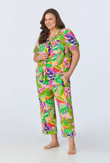 BedHead x Trina Turk Jungle Leaves Short Sleeve Classic Cropped Stretch Jersey PJ Set