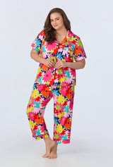 BedHead x Trina Turk Pop Floral Short Sleeve Classic Cropped Stretch Jersey PJ Set