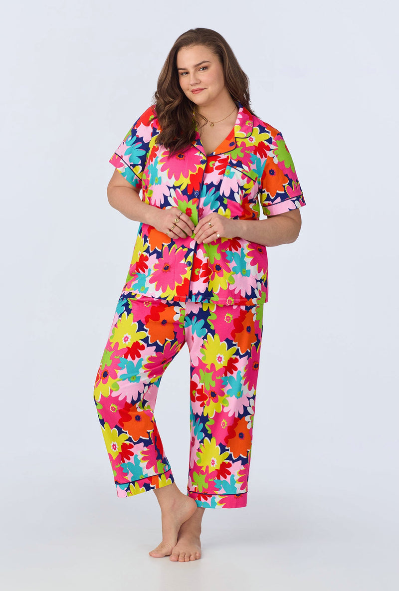 BedHead x Trina Turk Pop Floral Short Sleeve Classic Cropped Stretch Jersey PJ Set