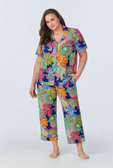 BedHead x Trina Turk  Zanzibar Short Sleeve Classic Cropped Stretch Jersey PJ Set