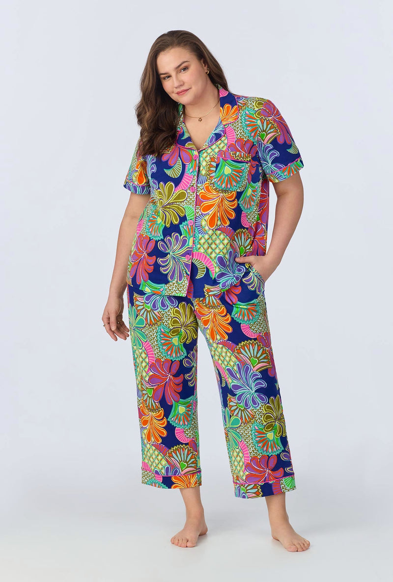 BedHead x Trina Turk  Zanzibar Short Sleeve Classic Cropped Stretch Jersey PJ Set