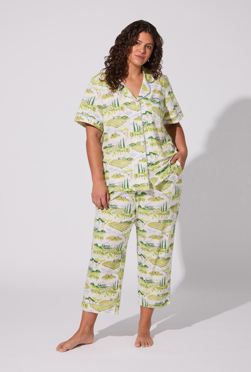 Wine Country Short Sleeve Classic Stretch Jersey Cropped PJ Set