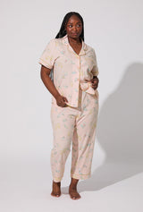 Oyster and Champagne Short Sleeve Classic Stretch Jersey Cropped PJ Set