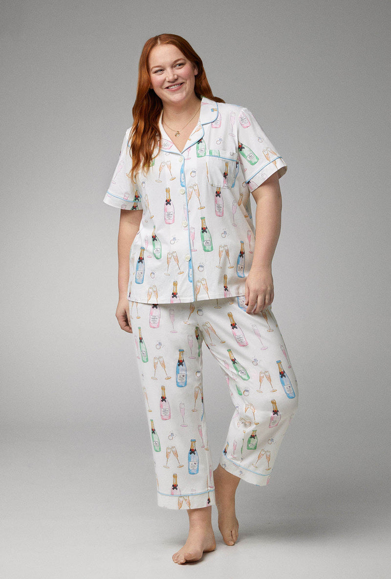 Champagne Wedding Short Sleeve Classic Stretch Jersey Cropped PJ Set