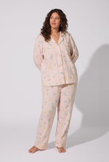 Oyster and Champagne Long Sleeve Classic Stretch Jersey PJ Set