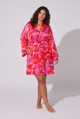 BedHead X Trina Turk Winter Orchids Banded Collar Washable Silk Robe