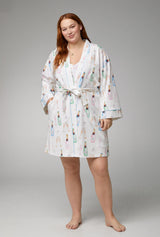 Champagne Wedding Banded Collar Stretch Jersey Robe