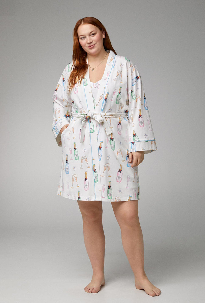 Champagne Wedding Banded Collar Stretch Jersey Robe