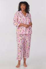 Pretty In Pink 3/4 Sleeve Classic Stretch Jersey Cropped PJ Set