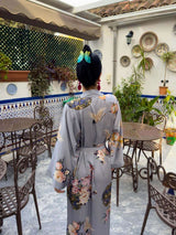 Garden Crane Gray Kimono Robe