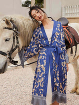 Tassels Blue Kimono Robe